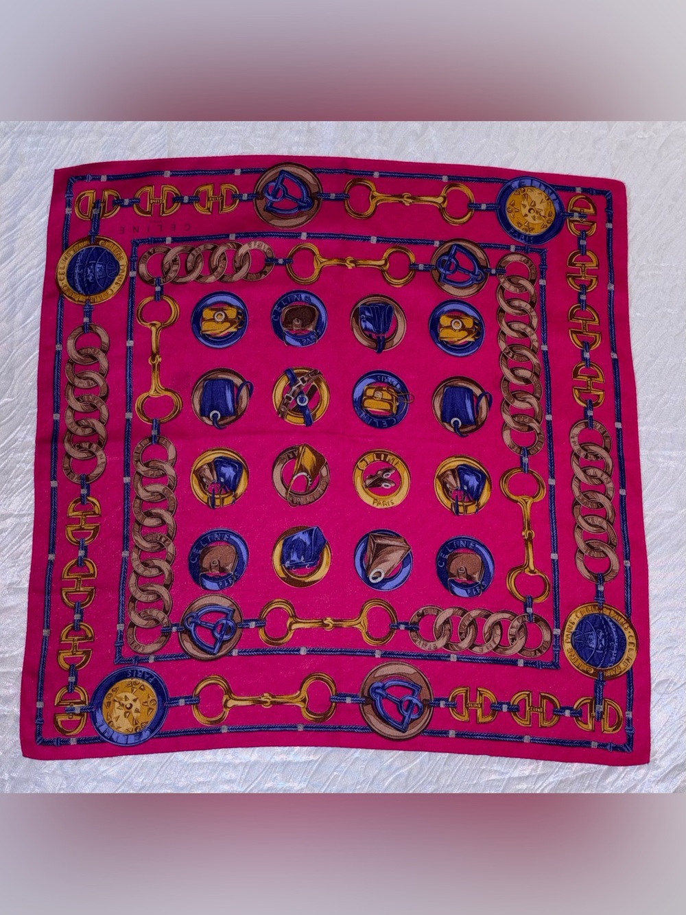 Rare Pink Cotton Chain & Handbag Print Scarf